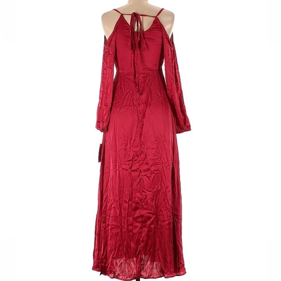 Free People X Brenda Knight Lola Silky Cold Shoulder Strappy Billowy Maxi Dress - Picture 5 of 5